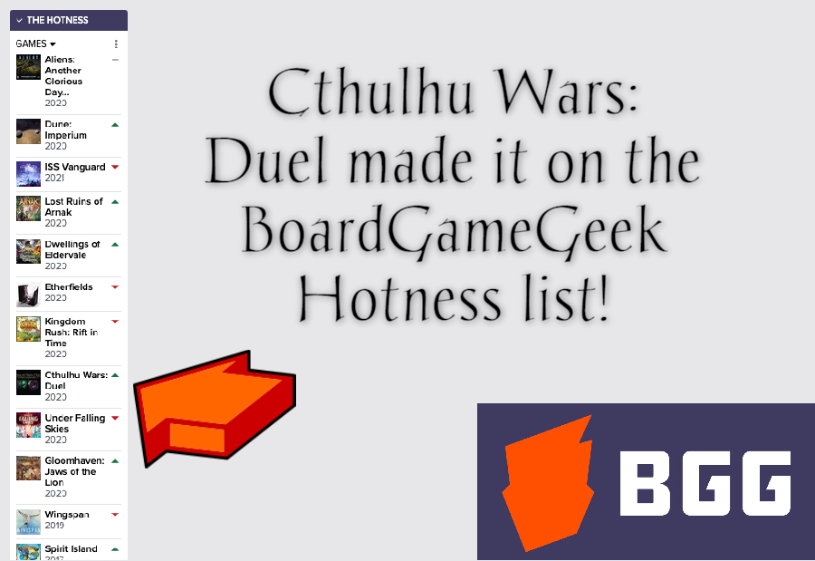 Cthulhu Wars: Duel Made the BGG Hotness List!
